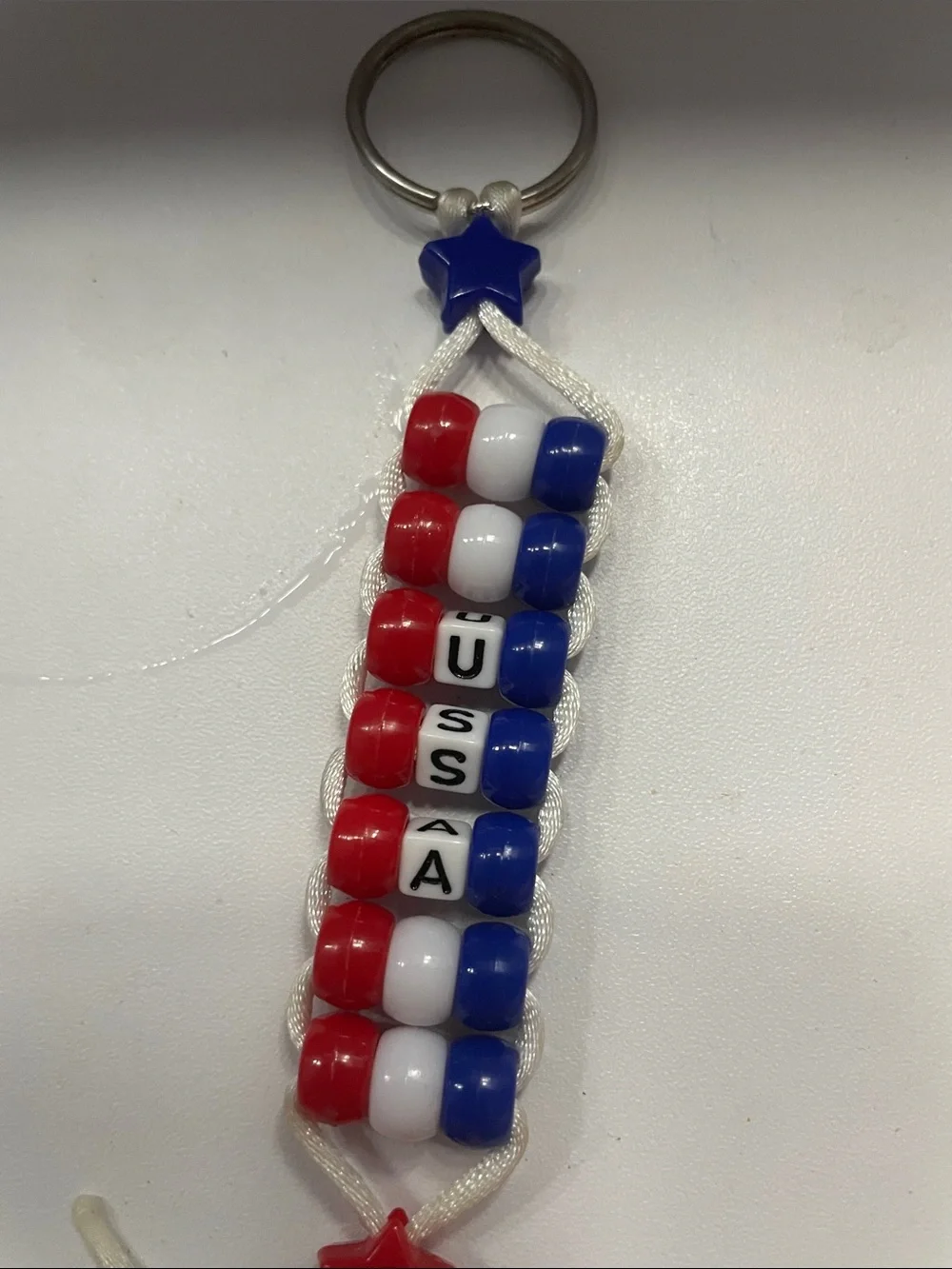 Red White and Blue Kids Beaded USA Keychain